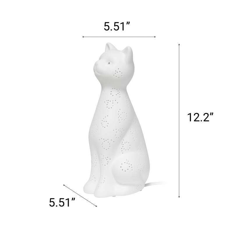 12.2" Modern White Cat Table Lamp Decorative Porcelain Light for Bedroom Entryway or Side Table - 5.51”L x 5.51”W x 12.20”H
