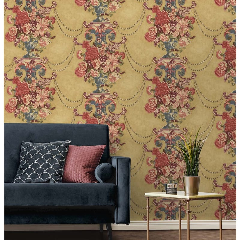 Seabrook Designs Baldwin Floral Vase Unpasted Wallpaper