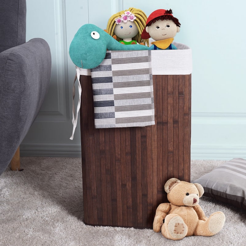 Costway Corner Bamboo Hamper Laundry Basket Washing Cloth Bin Storage