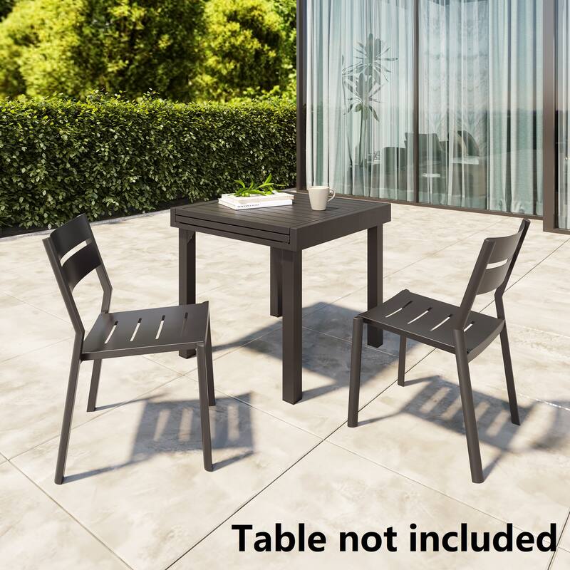 VredHom 2/4 PCS Outdoor Modern Aluminum Stackable Dining Chairs - Black-Set of 2