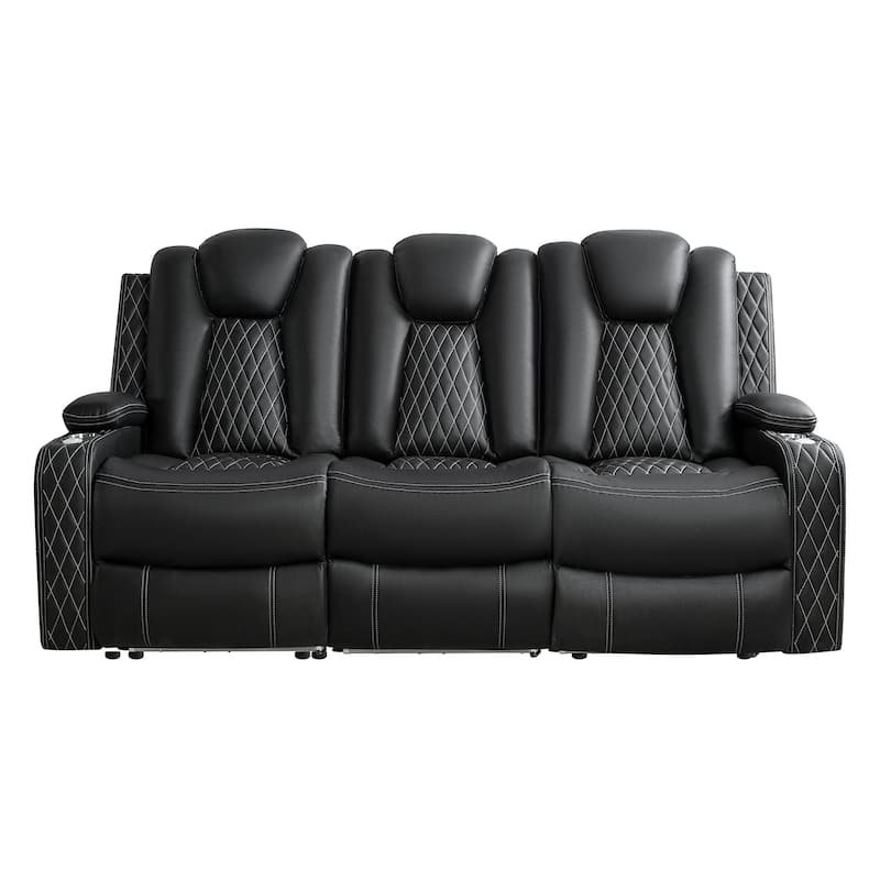 Deluxe Theater-Style Reclining Sofa Set with Power Recline, LED Lights, Wireless Charging and bluetooth Speaker - Black,Sofa and Chair