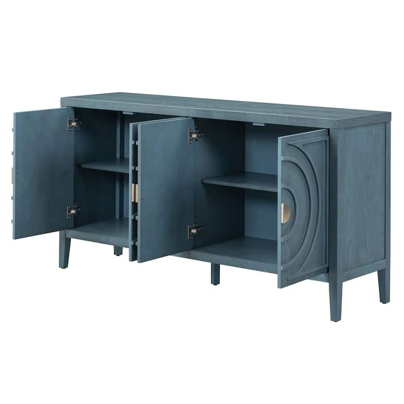 Retro Sideboard Door with Circular Groove Design Round Metal Door Handle