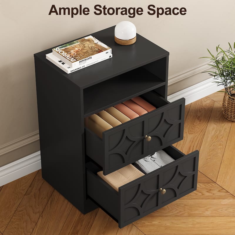 Large Night Stand with 2 Drawers and Charging Station