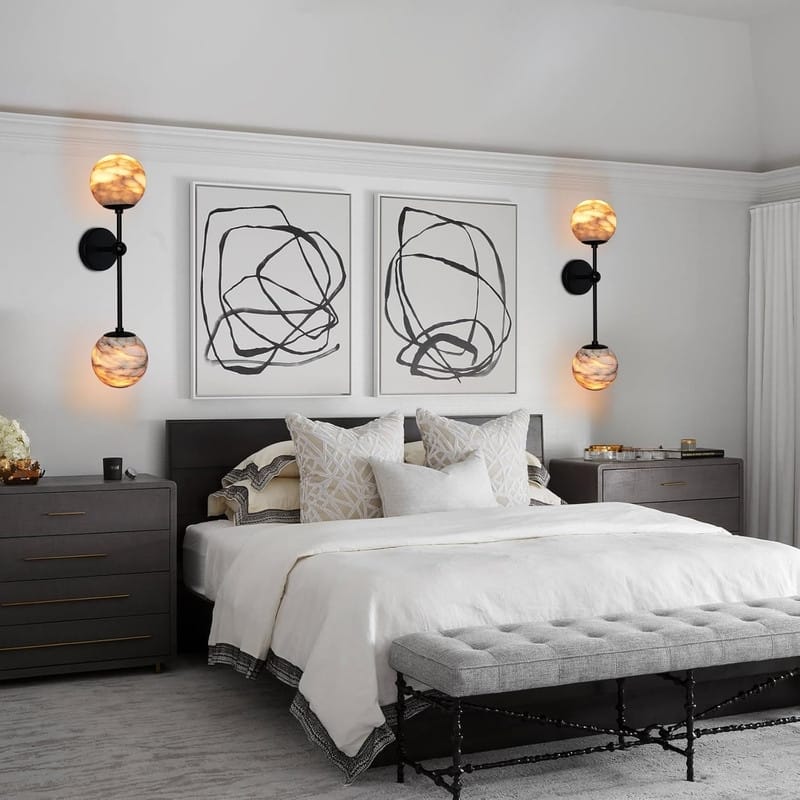 KAYLA Anjely Modern 25" Alabaster Wall Sconce, 1-Light Dimmable Wall Light with Brass Base, G9 LED Bulbs Included