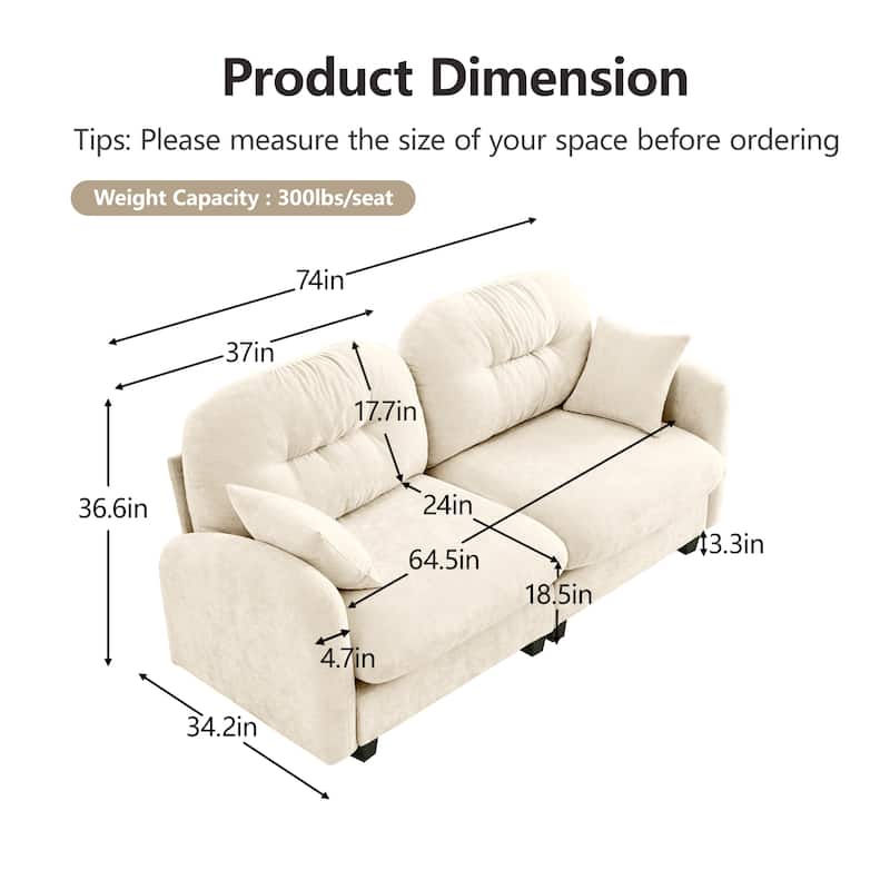 Chenille Fabric Upholstered Sectional Sofa, 2 Seat Cloud Couch with Tufted Backrest, Comfy Memory Foam Modular Loveseat
