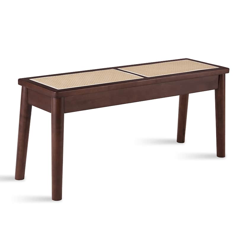 40 x 12 "Wooden Bench, Walnut Color, Hand Woven Cane Seat, Solid Wood Bench for Entrance, Living Room, Kitchen and Dining Room