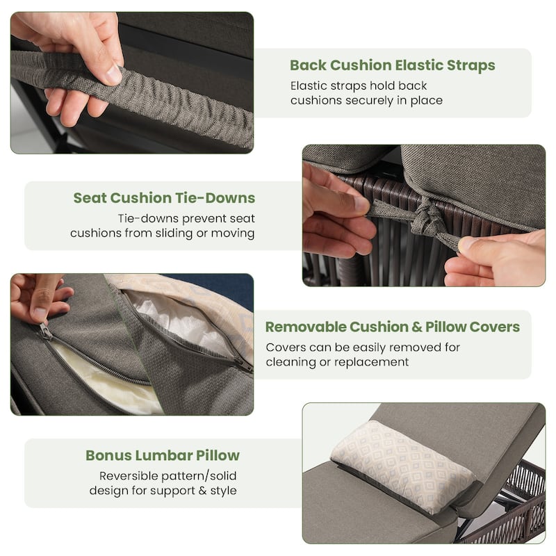 ArcoBay Brown Wicker Outdoor Patio Chaise Lounge with 5-Inch Thick Cushions (4-Pack)