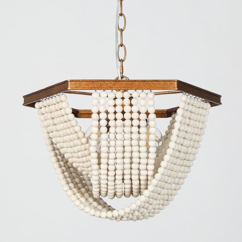 Empire 4-light Wooden Beads Coastal Chandelier Brass Gold Bracket Bedroom Dining Room Lights