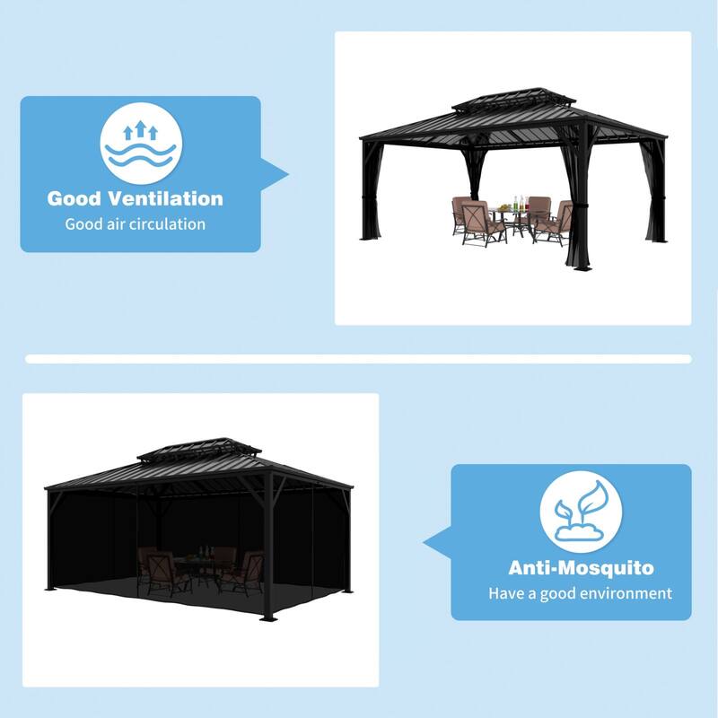 VEIKOUS Aluminum Double Hardtop Gazebo Pergola for Patio, Lawn, and Garden with Removable Netting