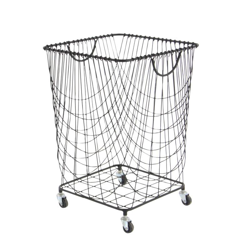 Metal Deep Set Wire Mesh Rolling Laundry Basket Storage Cart with Handles - Black, Gold, White - CosmoLiving by Cosmopolitan
