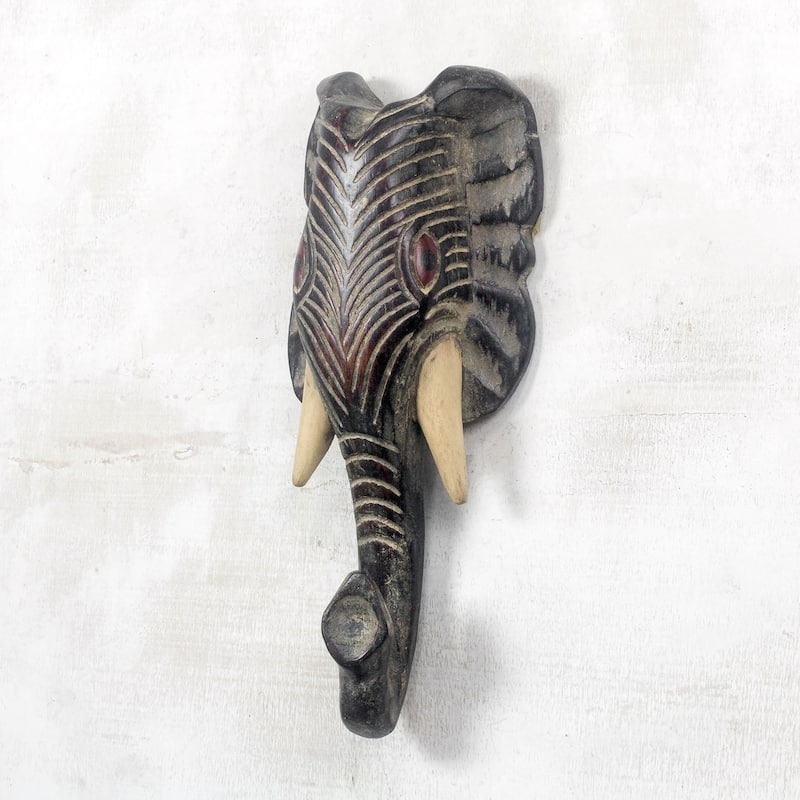 Novica Handmade Elephant Welcome African Wood Mask