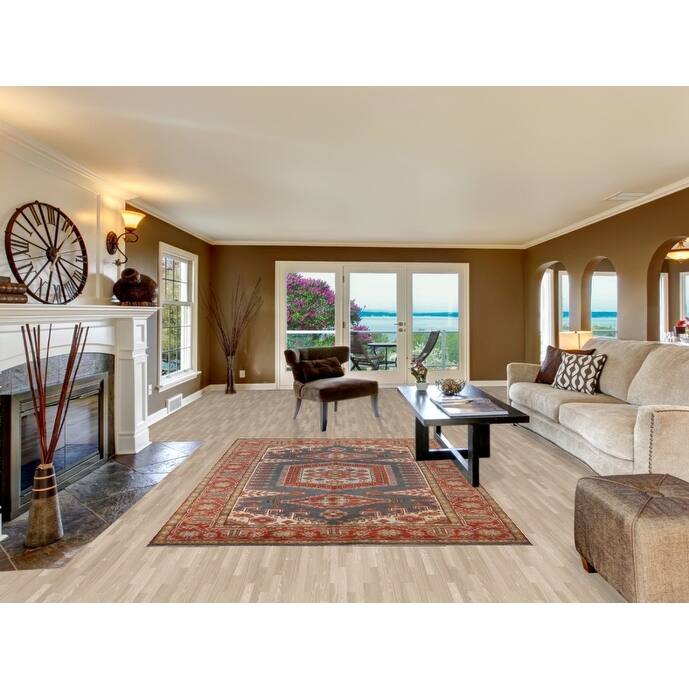 Geometric Viss Indian Area Rug Hand-Knotted Blue Wool Carpet - 6'0" x 8'8"