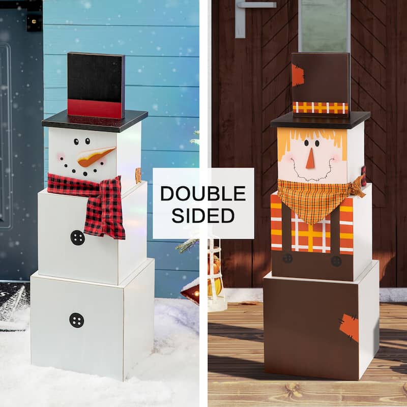 Glitzhome 36"H Wooden Double-Sided Snowman/Scarecrow Porch Decor - Multi-Color