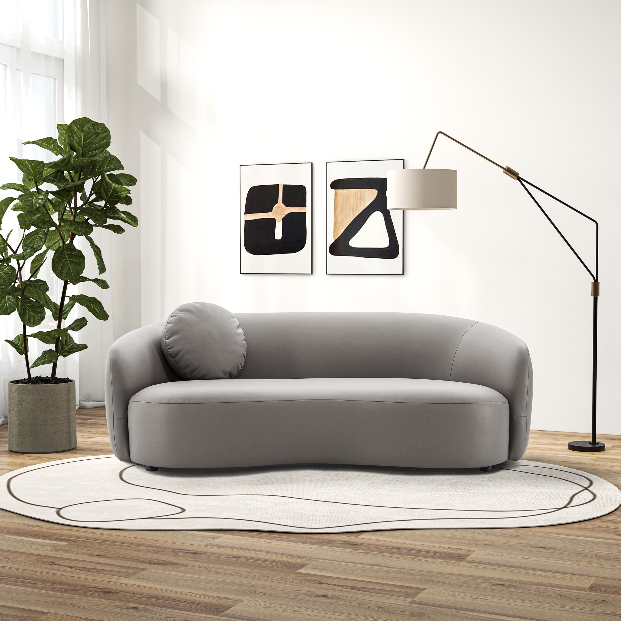 イタリアンモダンプ-クレソフア Nova Mid Century Modern Japandi Style Curvy Leather Sofa