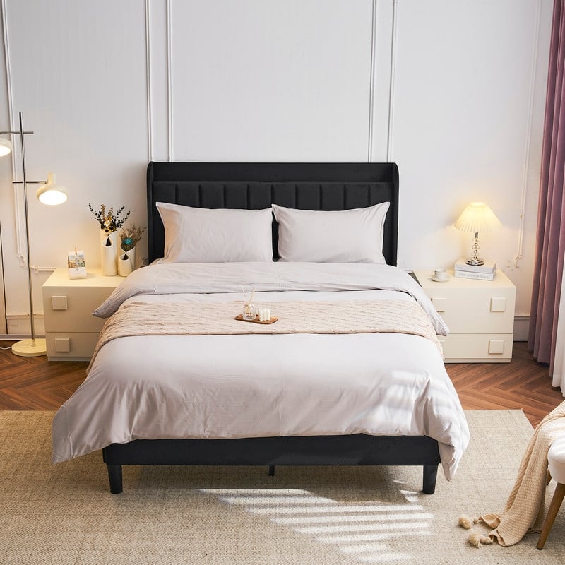 Upholstered Wingback Bed