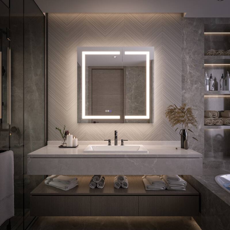 Modland 24"-42W x 36"H LED Medicine Cabinet Mirror with USB Charging,5x Makeup Mirror