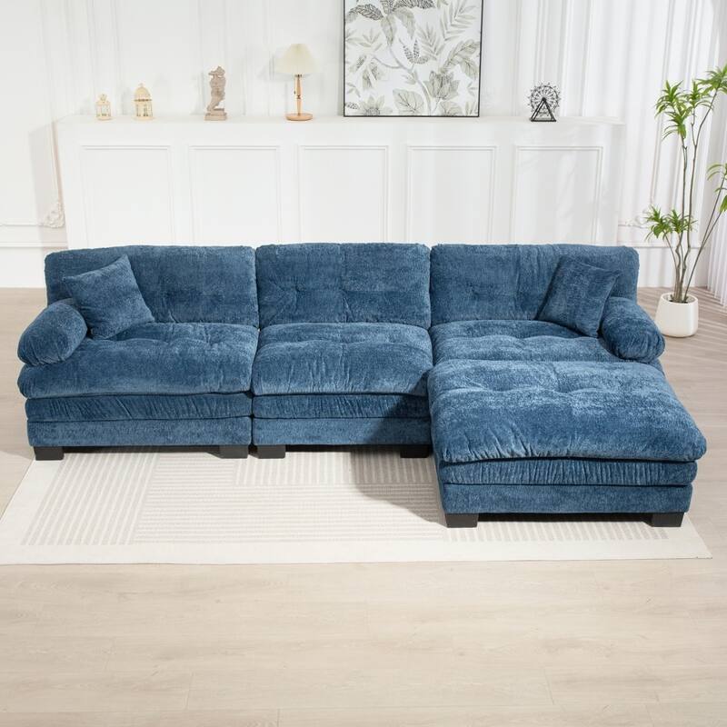 120.87" L-Shaped Upholstered Reversible 3-seat Modular Sectional Sofa with Deep Seating
