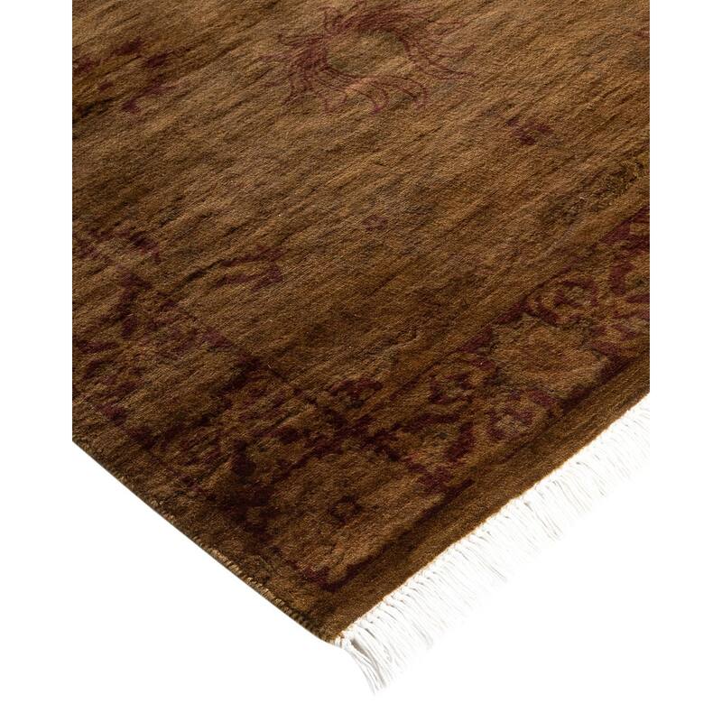 Overton Hand Knotted Wool Vintage Inspired Modern Contemporary Overdyed Brown Runner Rug - 2' 6" x 11' 2"