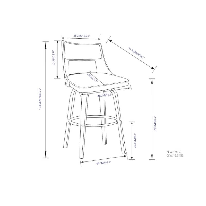 WYNDENHALL Kaydee Contemporary 17" Swivel Bar Stool (Setof 2) in Cream Vegan Faux Leather - 20.3"D x 18.9"W x 40.75"H