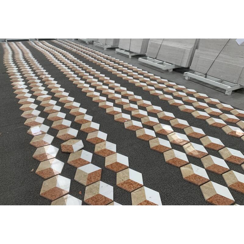 Roomfitters Hexagon Waterjet Marble Tile for Wall and Floor, Polished Natural Stone Mosaic, 12-Piece Box, White Gold Red