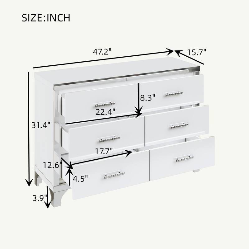 High Gloss Dresser with Metal Handle