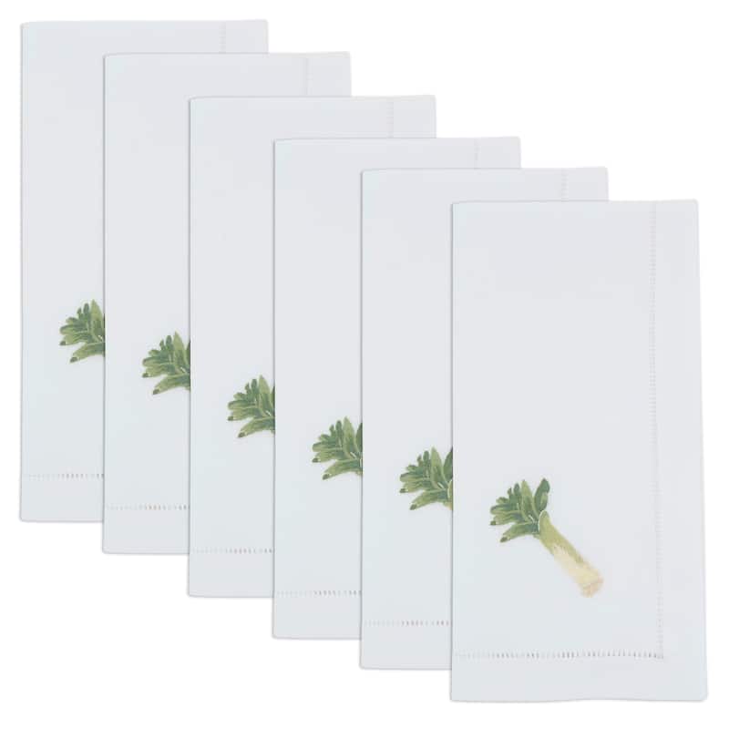 Leek Embroidered Cotton Decorative Napkins (Set of 6) - Botanical Motif Detail for Dining and Entertaining, 20"x20"