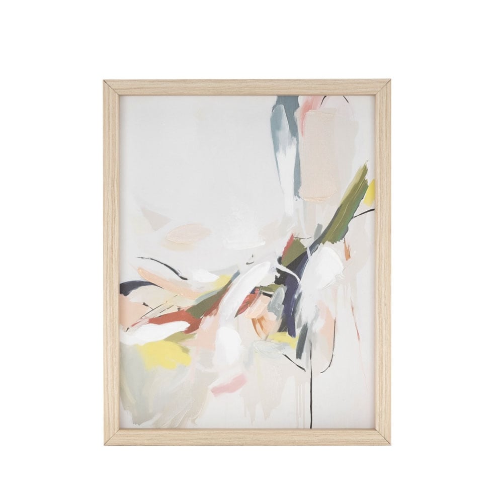 Canvas Abstract Framed Wall Art with Light Brown Frame - Multi Colored - Roche River Decor