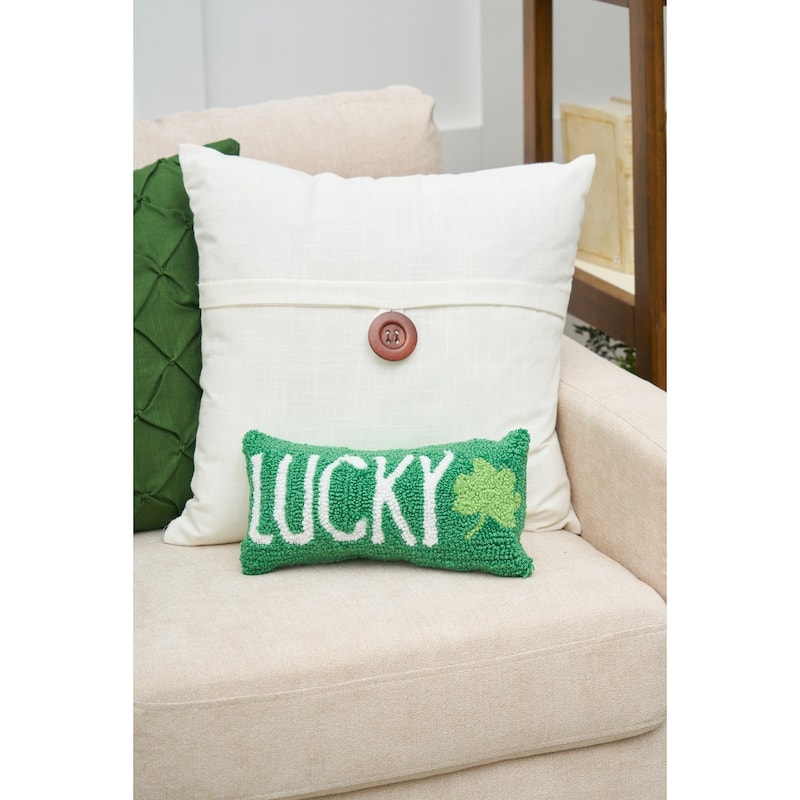 St. Patrick's Day "Lucky" 3 Leaf Clover Hooked Mini Accent Pillow 6" x 12"