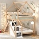 preview thumbnail 2 of 22, Twin over Twin House Loft Bunk Bed with Slide, Natural