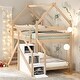 preview thumbnail 1 of 22, Twin over Twin House Loft or Bunk Bed with Slide and Staircase, Natural