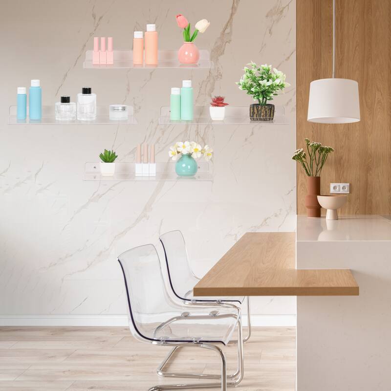 Acrylic Floating Shelves for Wall Mounted, Clear Acrylic Shelves for Bedroom and Kitchen Room Wall Display Shelf Clear