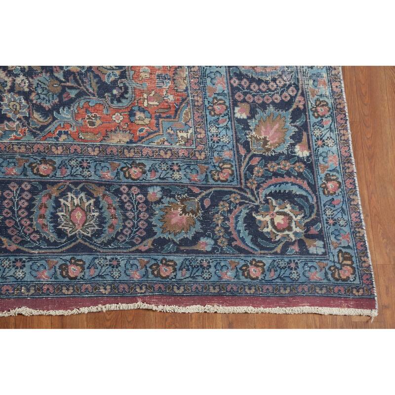 Distressed Traditional Mashad Persian Antiqu Rug Handmade Wool Carpet - 8'4"x 11'5"