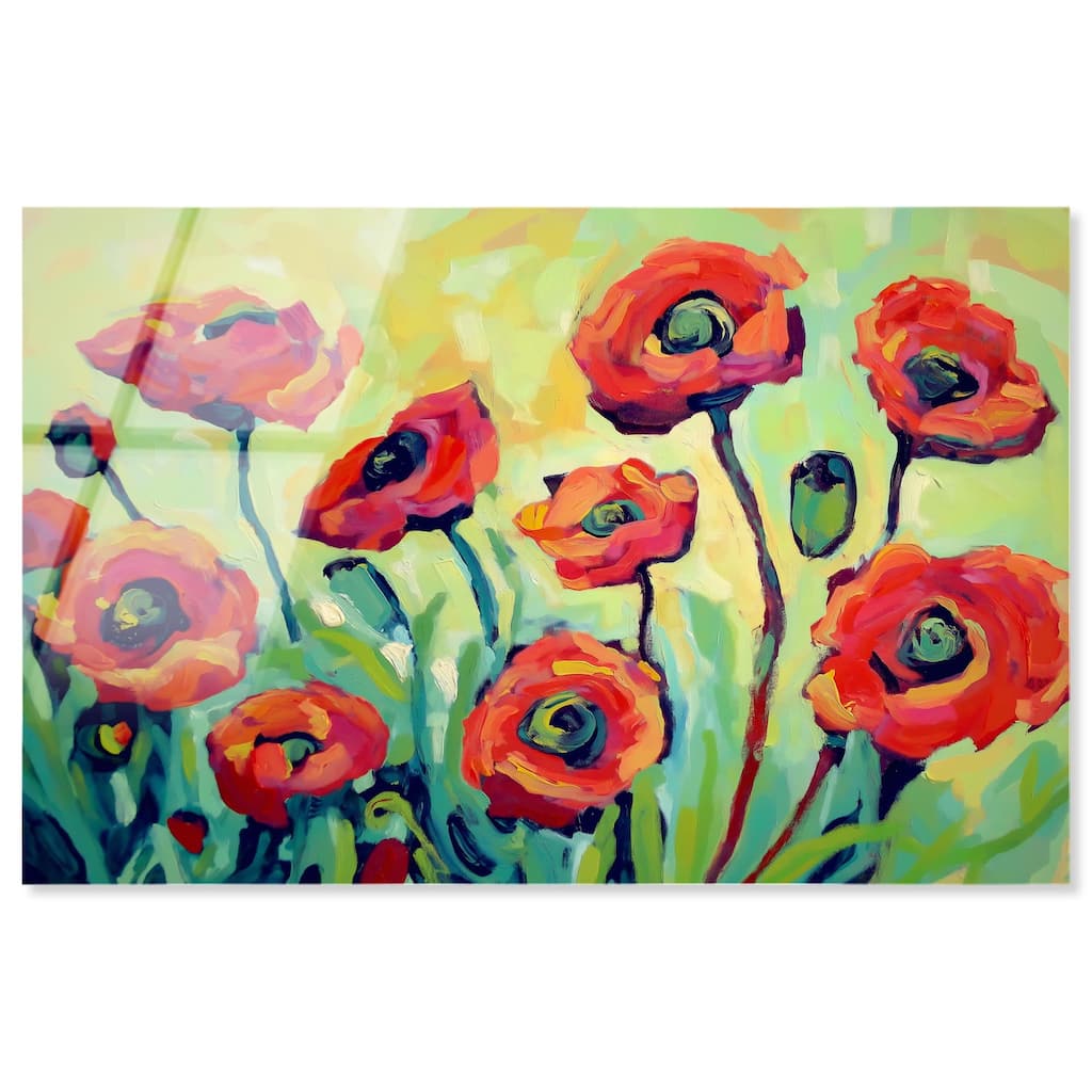 Red Poppy Field I Acrylic by Art Remedy, Ready to Hang