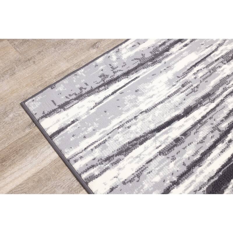 Faye Cream Grey Modern Contemporary Area Rug 4'7" x 6'7" Bed Bath
