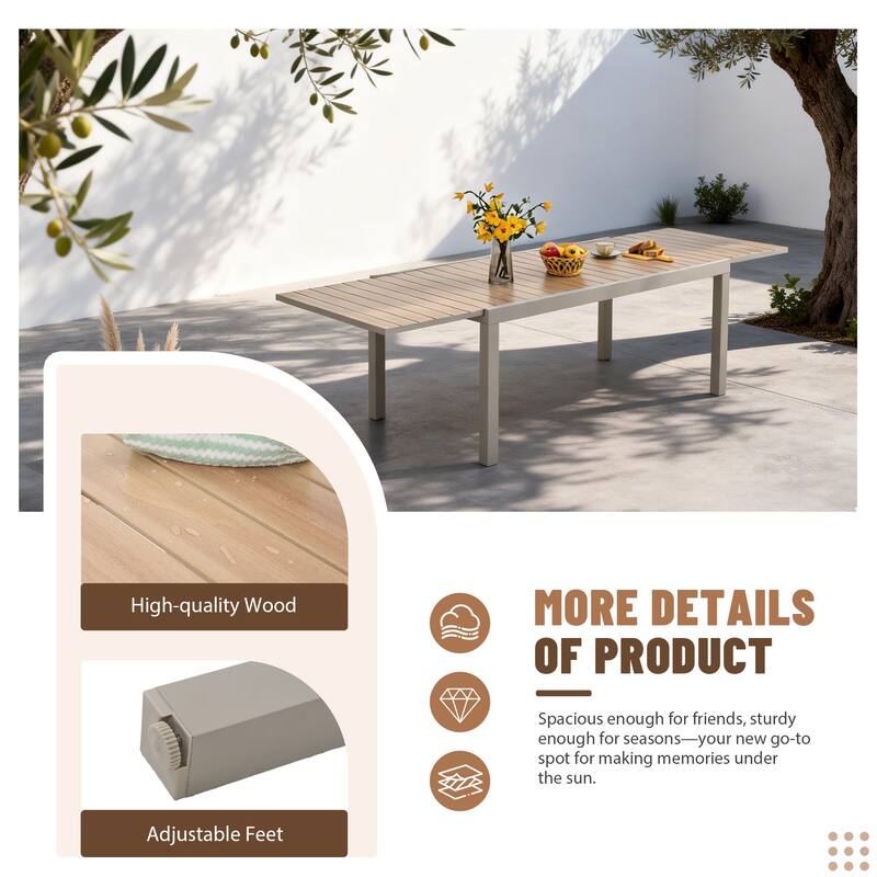 9-Piece Outdoor Extendable Dining Set with Aluminum Table & Rattan Chairs