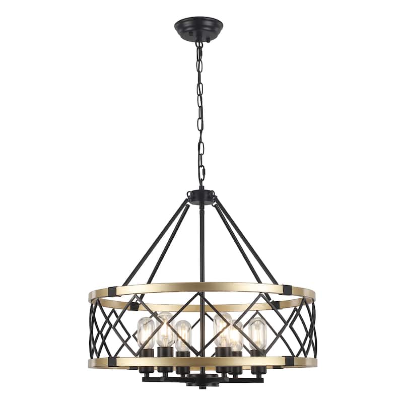 6- Light Dimmable Classic Geometric Drum Chandelier for Foyer Kitchen Island Living Room - N/A