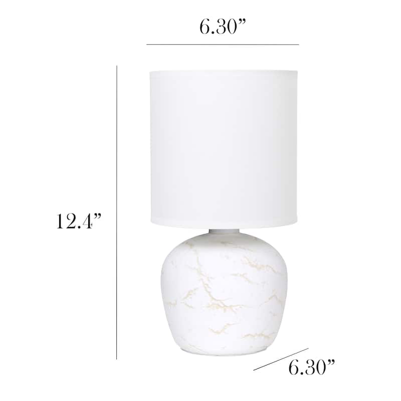 Marble Inspired Ceramic Table Lamp with White Fabric Drum Shade Modern Compact Accent Lighting Multiple Colors