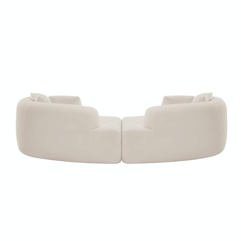 Curved Four-Seater Sofa - White Full Compression Sponge with Teddy Velvet Fabric