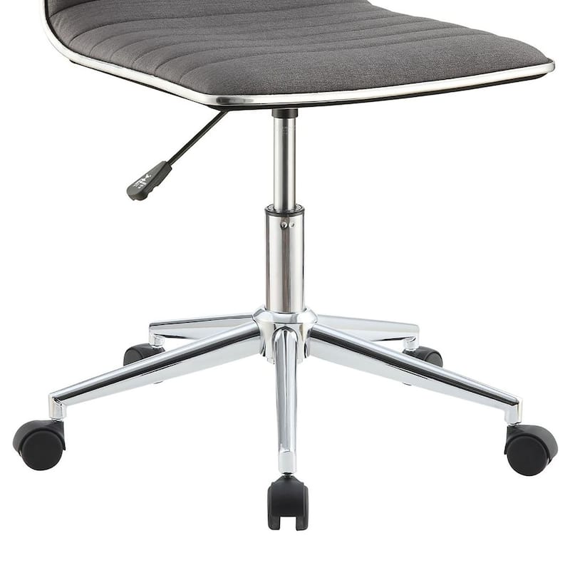 Modern Grey Armless Office Chair with Chrome Base and Caster Wheels, Adjustable Height