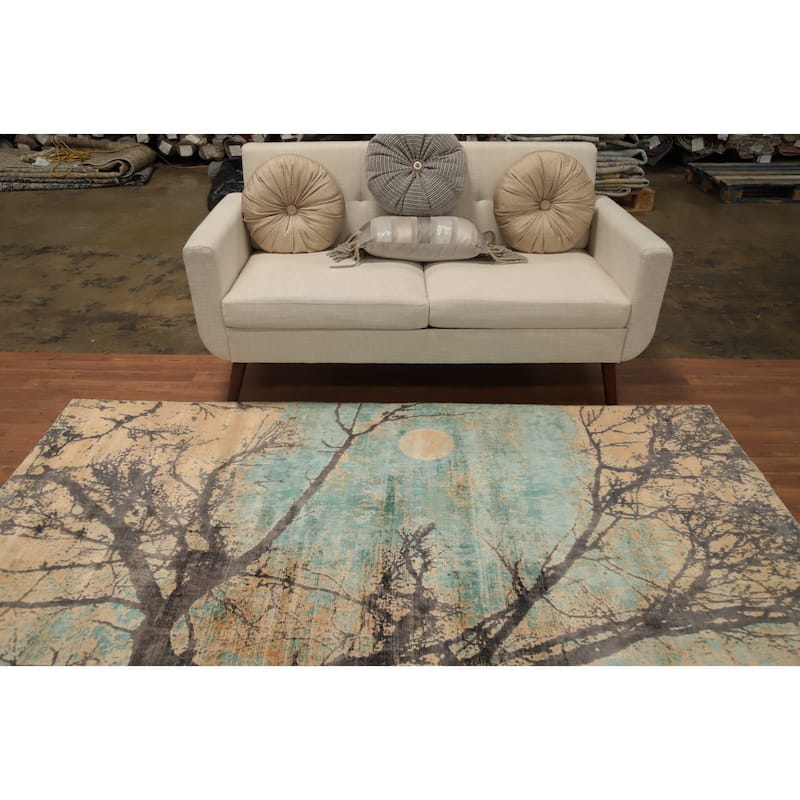 Hand Knotted Oriental Viscose Silk Carpet Modern Pictorial Oranges & Rust Abstract Area Rug - 7' 11'' X 4' 10''