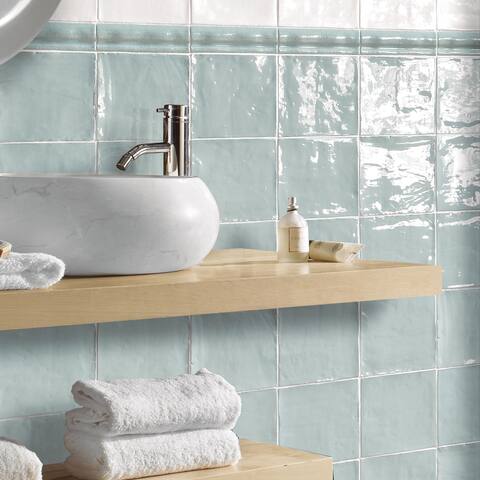 TileGen. New Country 6" x 6" Ceramic in Powder Blue Wall Tile (44 tiles/10.7 sqft.)