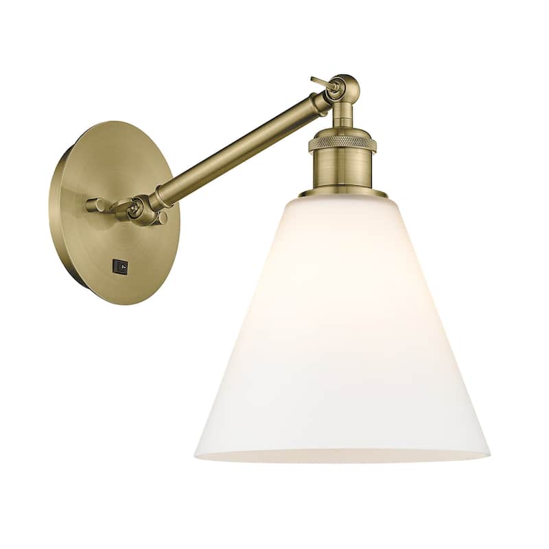 Innovations Lighting 317-1W-14-8 Berkshire Sconce Berkshire 14" Tall - Antique Brass / Matte White