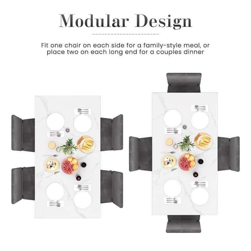 Grondin Modern Style Faux Marble Top 5-Piece Casual Dining Room Table Set with 4 Velvet Upholstered Dining Chairs