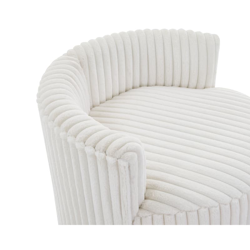Roundhill Furniture Malna Plush Wide Wale Corduroy Barrel Accent Chair with Wheels, Off-white