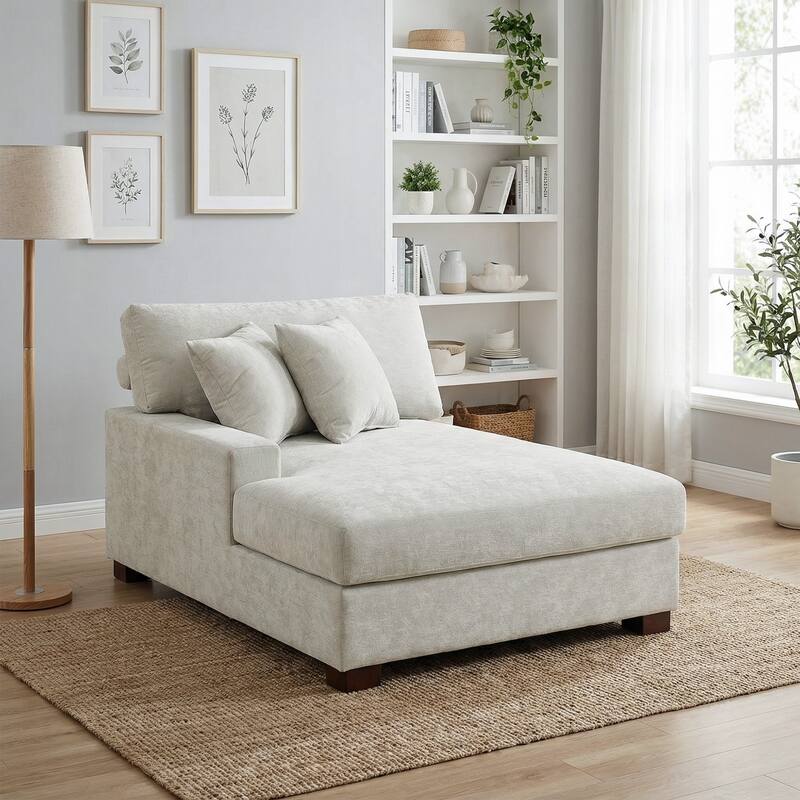 Oversized Chenille Modular Chaise Lounge With Deep Seat