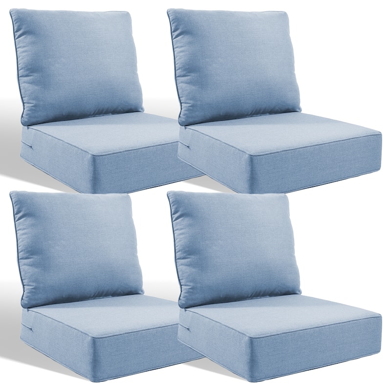 Pocassy 24x24x6 Inch Thick Cushions Pillows Set Indoor Outdoor Deep Seat Water & Fade Resistant - Baby Blue Cushion - 4 Set Seat & Back Cushion