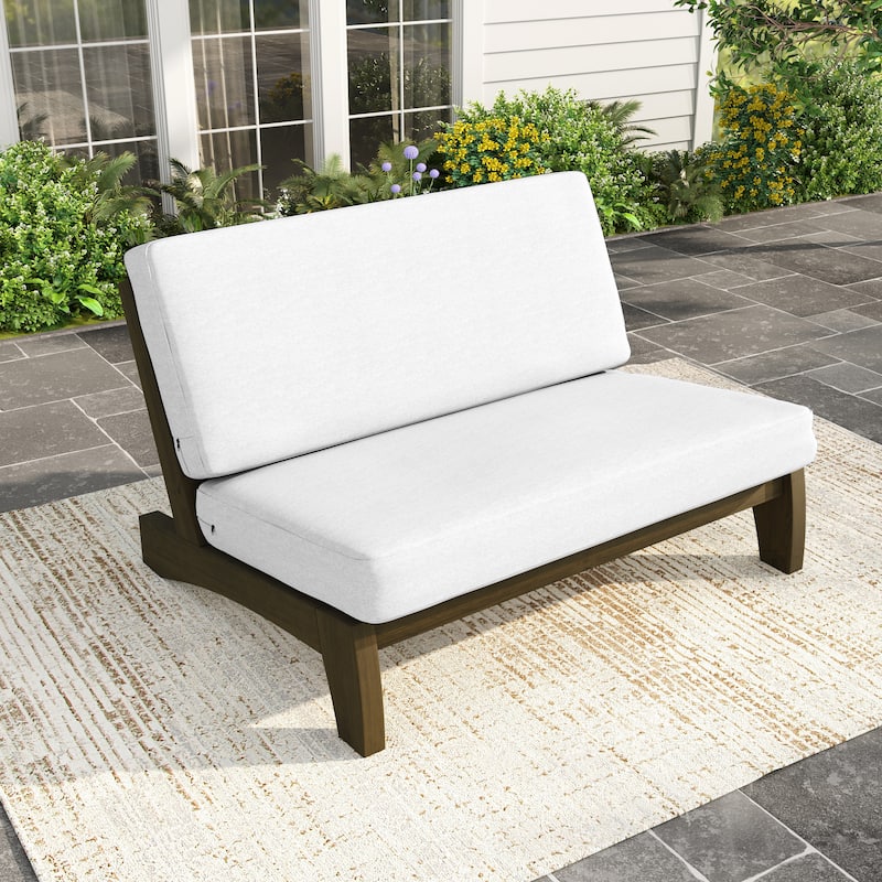 Outdoor Patio Solid Wood Chairs Loveseat Table Chat Set with Cushion