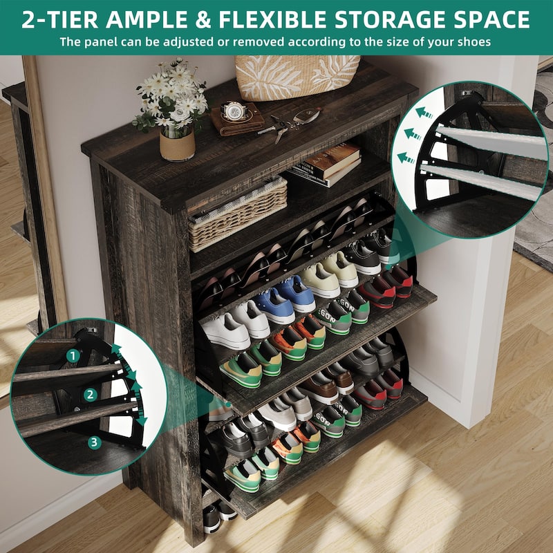 Moasis Shoe Storage Cabinet with 2 Flip Drawers and Led Light