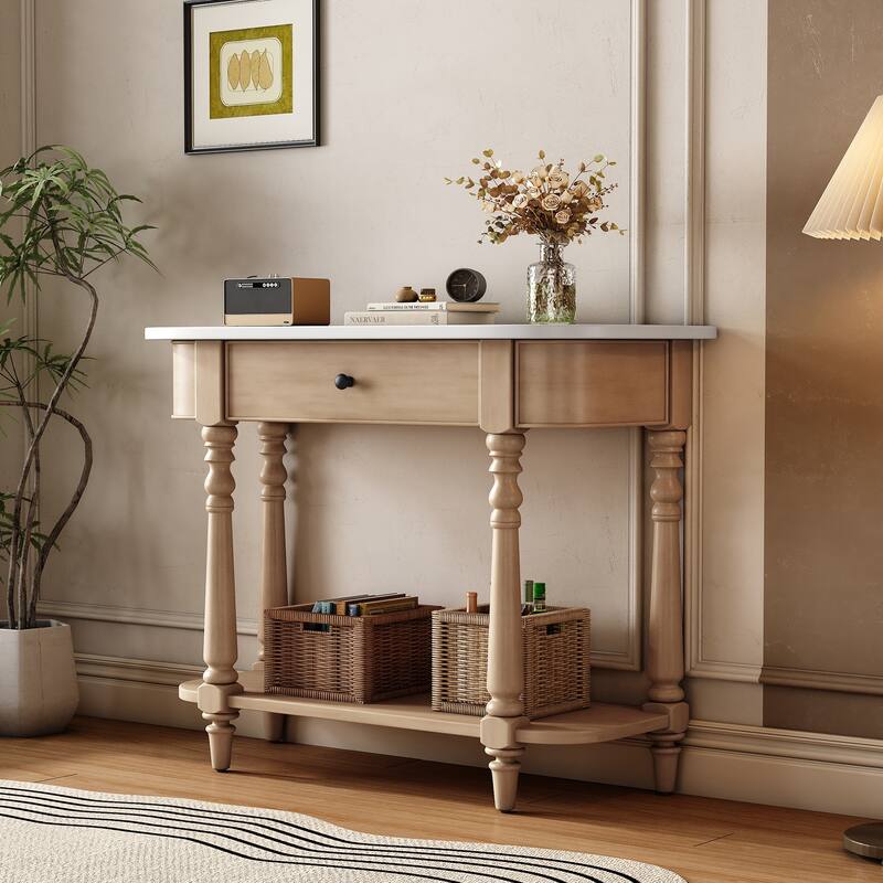 36 Inch Wood Console Table with Drawer and Shelf for Entryway