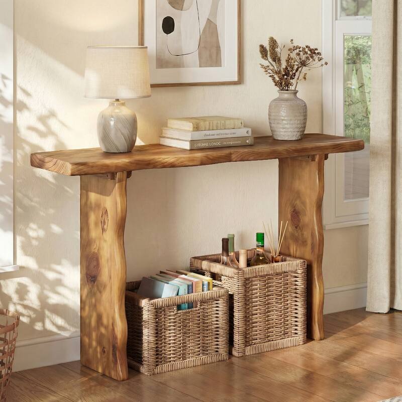 63'' Solid Wood Console Table,Sofa Table for Entryway Living Room - Brown